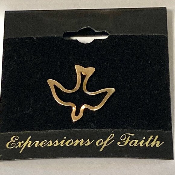 Vintage Dove Bird Lapel Tie Tac Pin Peace Holy Spirit Gold Tone Brass Silhouette - Picture 2 of 8
